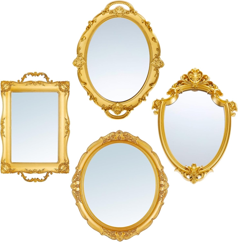 Wall Mirror Set Multiple Shapes Ornate Scrollwork Vintage Style