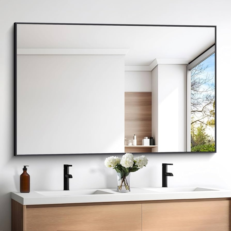 Wall Mirror Ultra Thin Black Frame 60 Inch Minimalist Horizontal