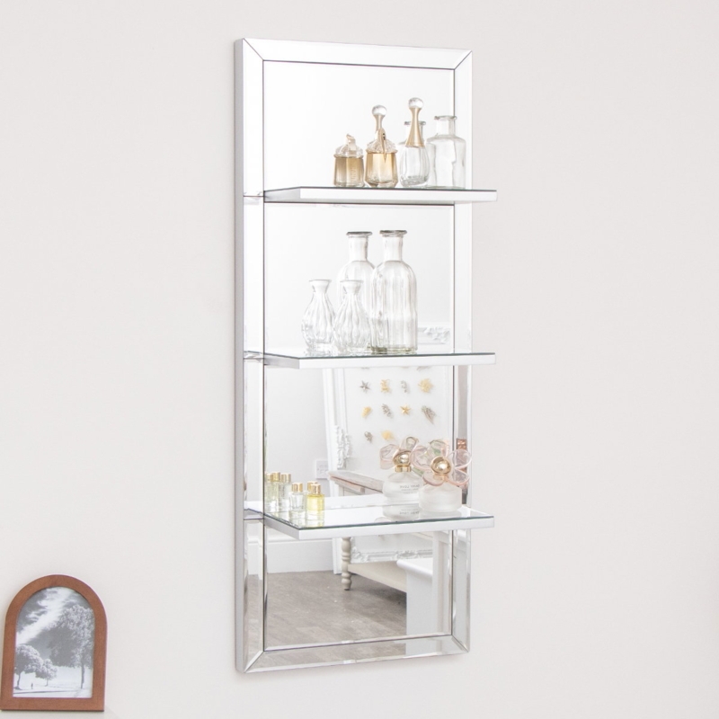 Wall Mounted Shelf with All Mirror Finish and Beveled Edges for Display