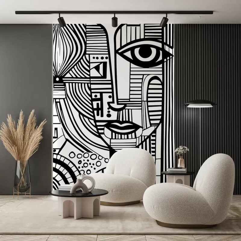 Wall Mural: Abstract Face Graphic Art for Contemporary Interiors