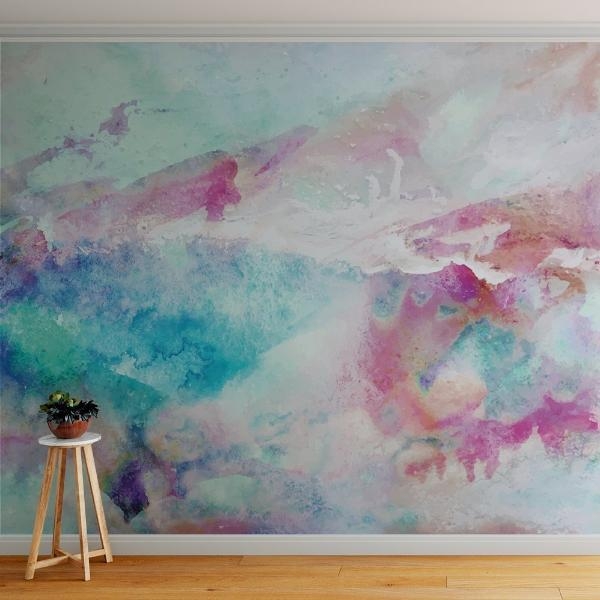 Wall Mural Abstract Watercolor Teal Pink Palette Fluid Movement