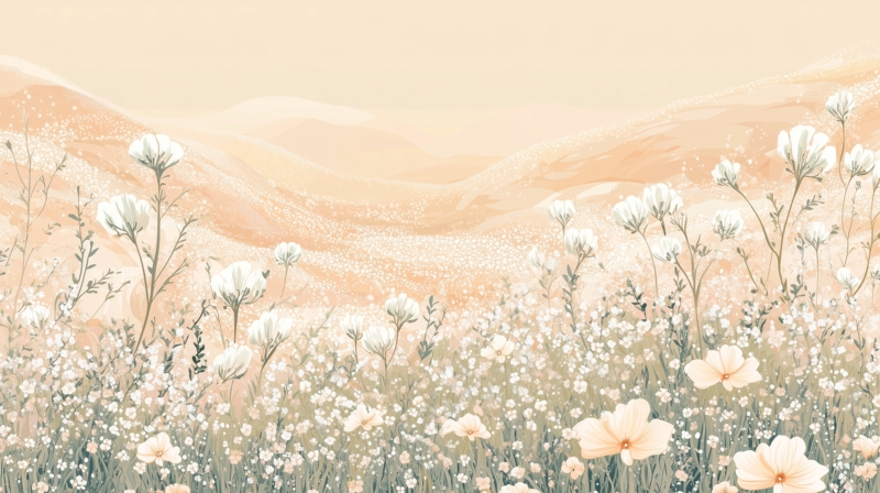 Wall Mural: Painterly Aesthetic with White Meadow Flowers, Large Scale