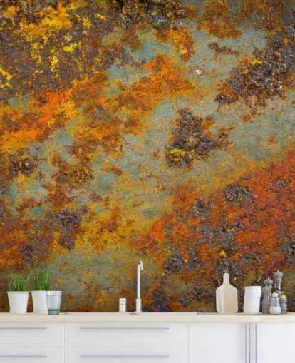 Wall Mural: Realistic Rust Effect Print for Modern Industrial Kitchen Wall