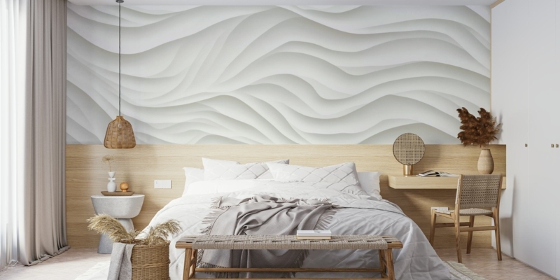 Wall Mural: Sculptural Wall Texture, Undulating Waves, Japandi Style, 3D Textured Wall