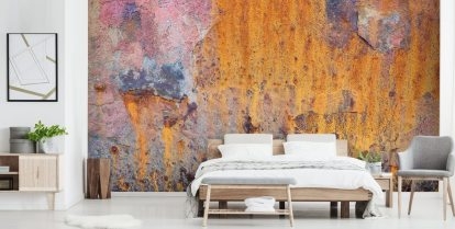 Wall Mural: Vibrant Orange and Blue Oxidized Rust Texture Bedroom Decor