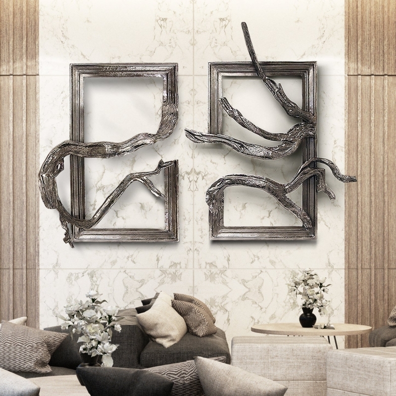 Wall Sculpture Set Organic Branch Form Textured Metallic Organic Set