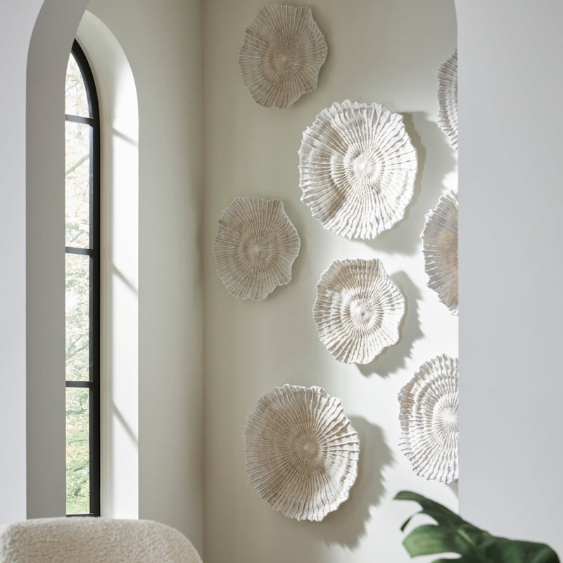 Wall Sculpture Set Sea Coral Texture Organic Circular Shape Radiating