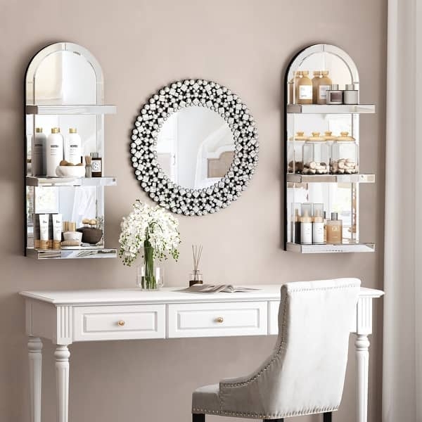 Wall Shelf featuring Arched Silhouette and Mirrored Surfaces for Vanity