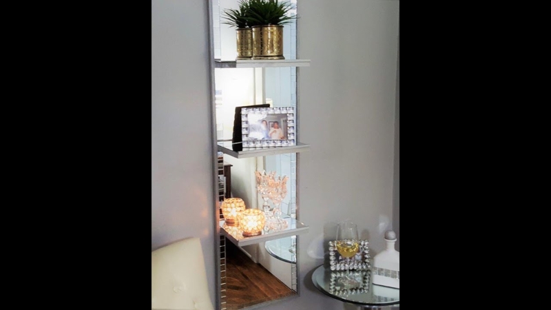 Wall Shelf featuring Bejeweled Frame for Glam Mirrored Wall Shelving