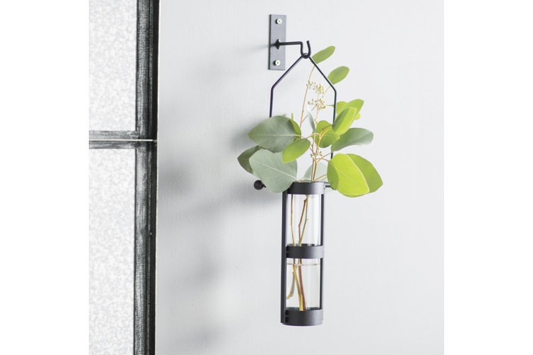Wall Vase: Industrial Matte Black Metal with Clear Glass Test Tube Vial