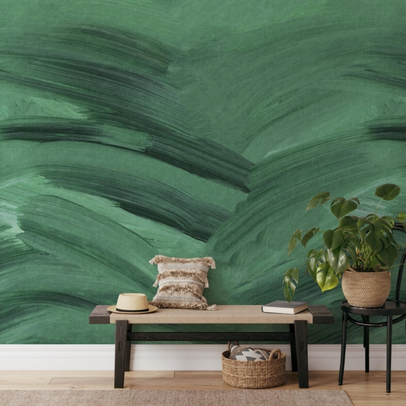 Wallpaper Mural Large Scale Abstract Painterly Brushstrokes, Emerald.