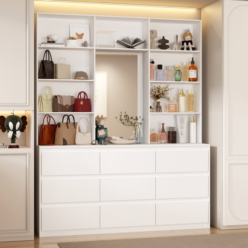 Wardrobe Integrated Dressing Mirror 9-Drawer Base White