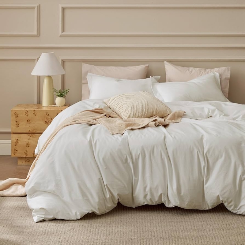 Washed Cotton Duvet Cover Set, Minimalist Ivory Bedding