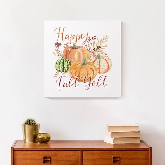 Watercolor Canvas Wall Art with Seasonal Greeting Script and Pumpkins