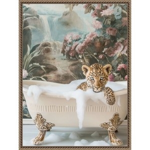 Whimsical Wall Art: Leopard in Tub Motif, Framed Eclectic Bathroom Decor