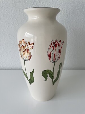 White Ceramic Urn Vase Traditional Tulip Design Glossy