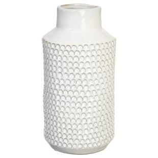 White Ceramic Vase Honeycomb Texture Tall Cylindrical Modern Decor