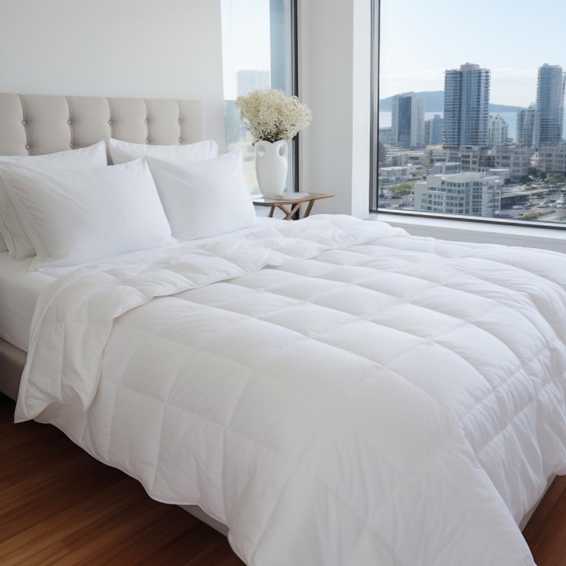 White Comforter Baffle Box Piped Edges Minimalist Woven Bedding