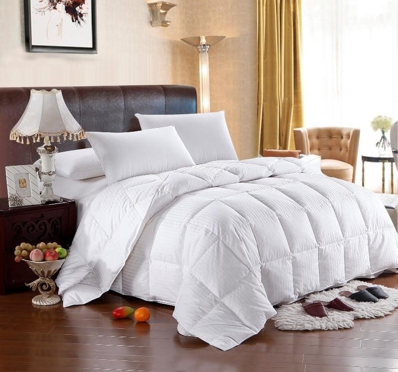 White Comforter Box Stitch Quilting Plush Loft Minimalist Bedroom