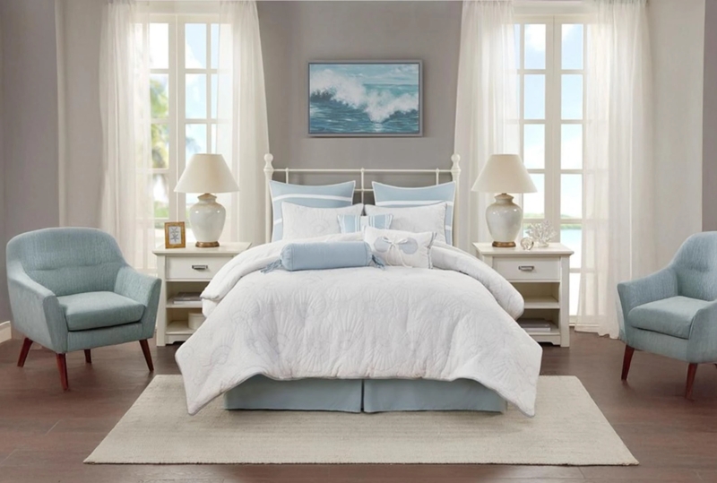White Comforter Set Embroidered Detail Cotton Coastal Transitional