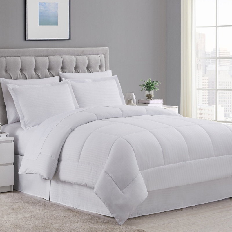 White Dobby Stripe Bedding Set Minimalist Overstuffed Comforter