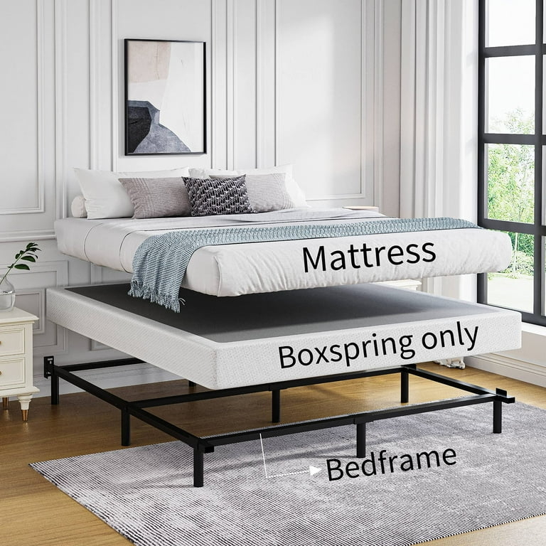 White Low-Profile Box Spring, 5-Inch Quilted Upholstered Base.