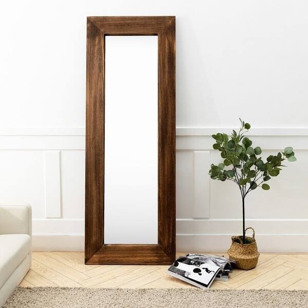 Wide Frame Full Length Mirror with Dark Brown Stain