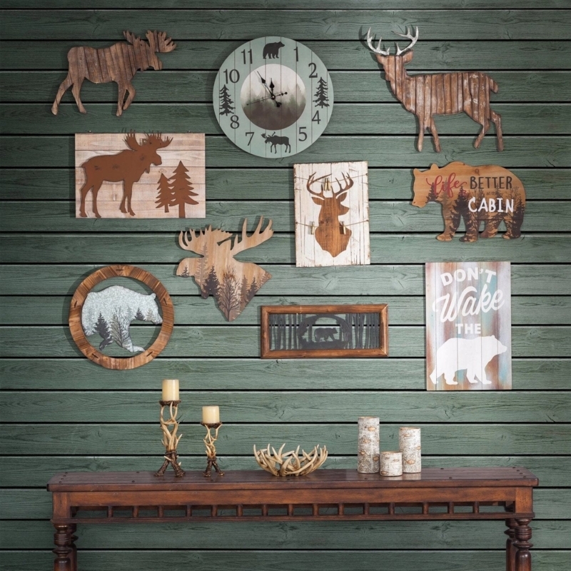 Wildlife Wall Art Gallery Distressed Wood Moose Antler Decor