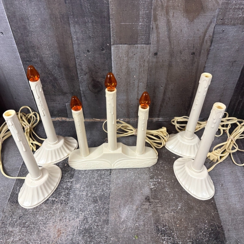 Window Candle Tiered Design Electric with Faux Wax Drippings Amber