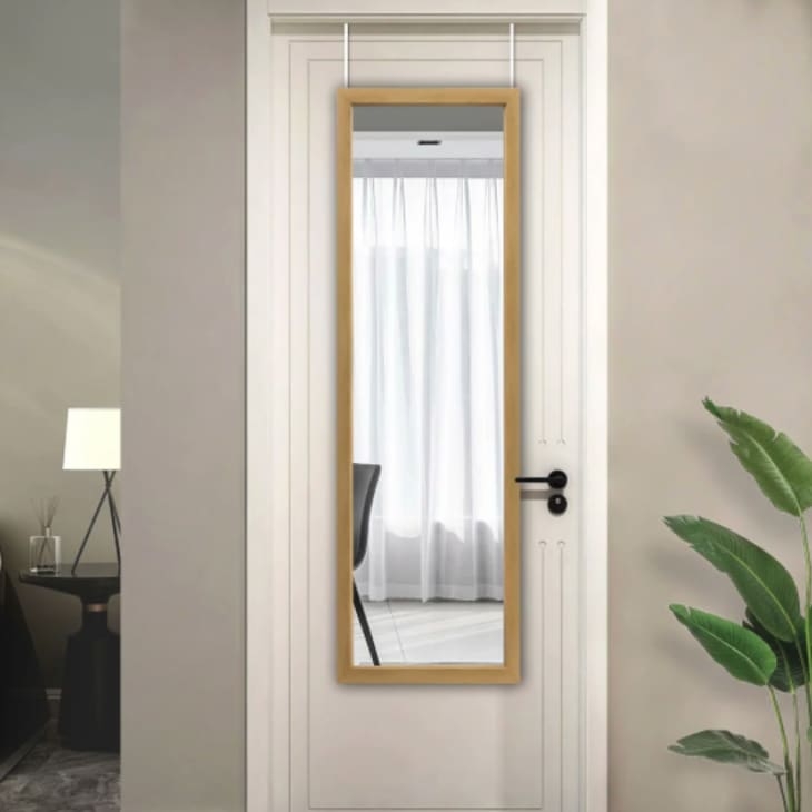 Wood Frame Over The Door Mirror Matte Finish Minimalist Style