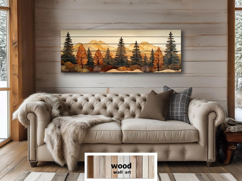 Wood Wall Art Horizontal Plank Autumn Forest Landscape