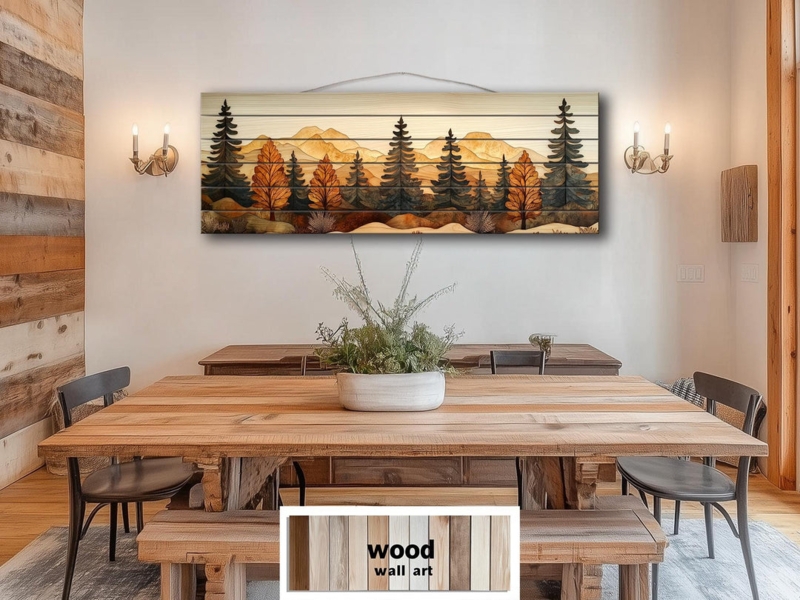 Wood Wall Art Oversized Horizontal Planks Autumn Forest