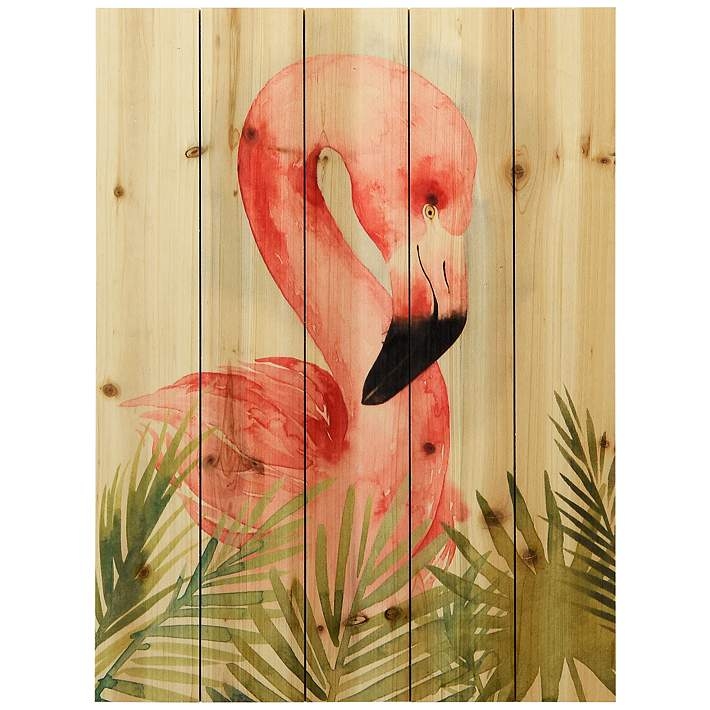 Wood Wall Art Watercolor Flamingo Vertical Plank Coastal Boho