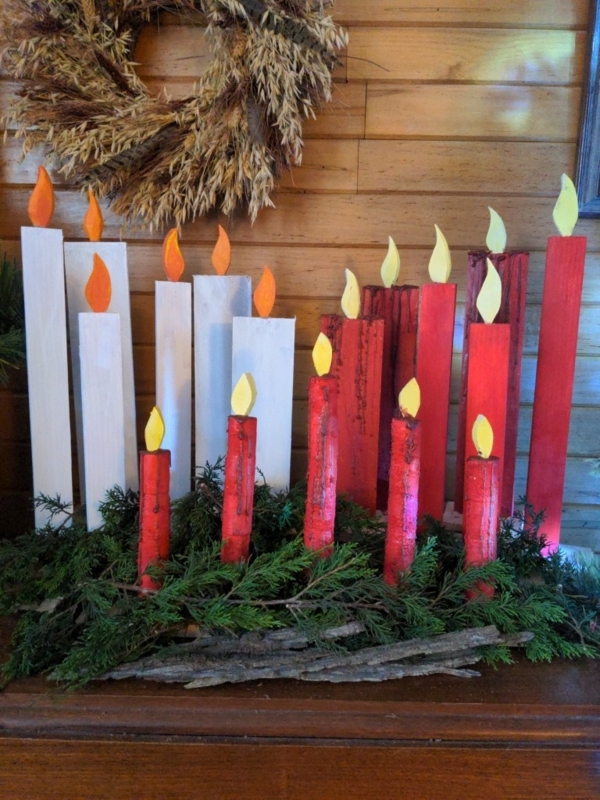 Wooden Candle Set Wood Block Candles Flame Shaped Toppers Festive