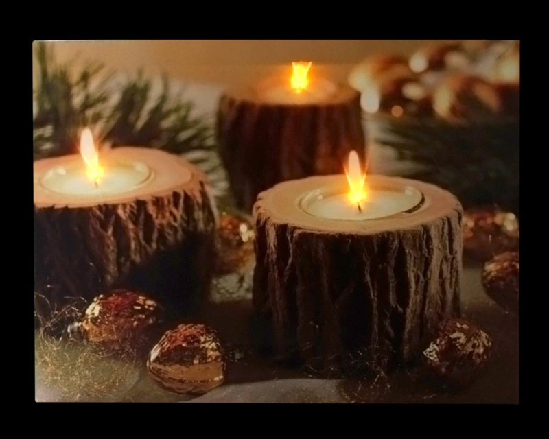 Woodland Holiday Wall Decoration Canvas with LED Log Candles