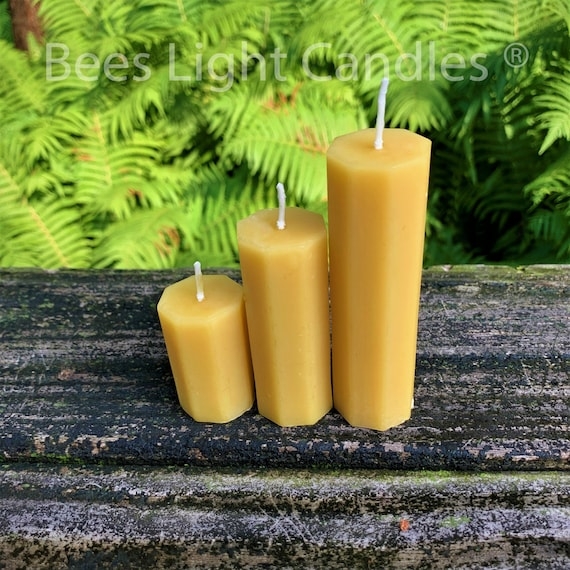 Yellow Octagonal Beeswax Pillar Candles Rustic Patio Set