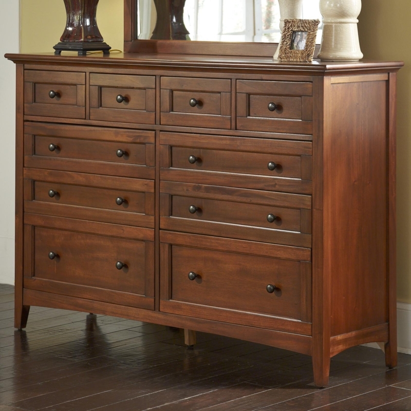 10-Drawer Dresser Transitional Mission Style Dark Brown Satin Finish