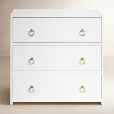 3-Drawer Dresser White Gold Ring Pulls Minimalist Storage Solution