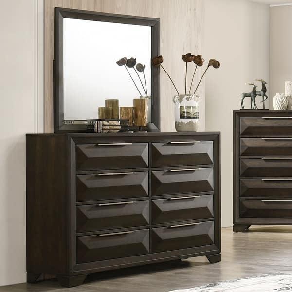 8-Drawer Dresser with Unique Faceted Drawer Fronts and Tapered Feet
