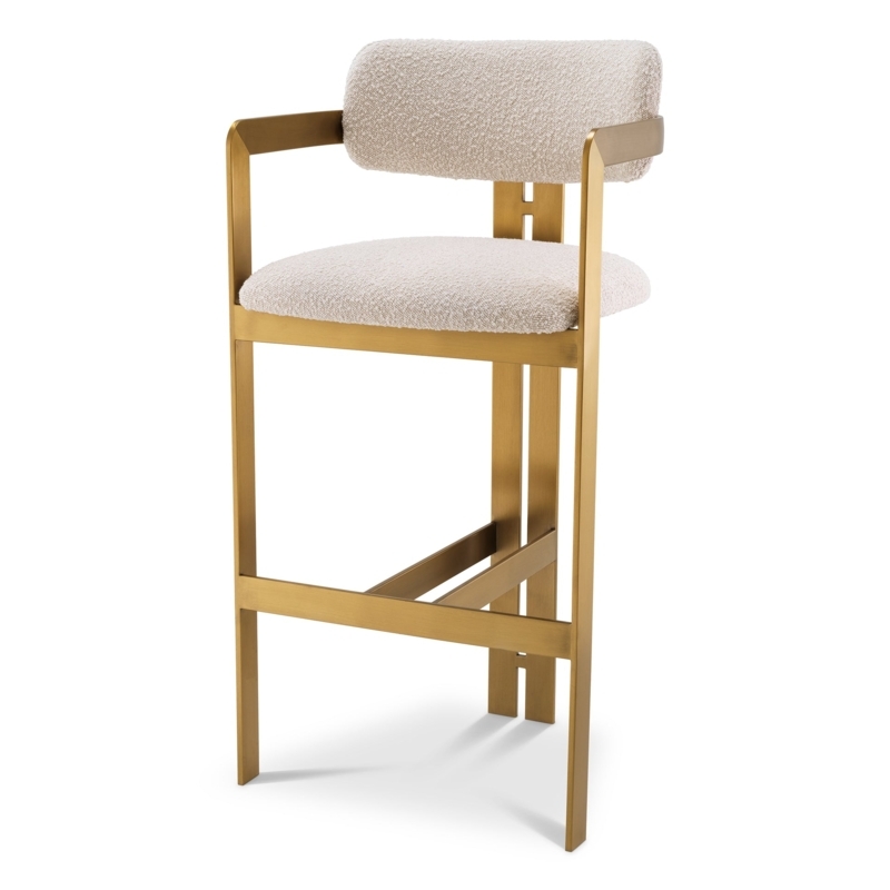 A115048 - Bar Stool Donato brushed brass finish boucl cream  Egg & Dart  PDQ