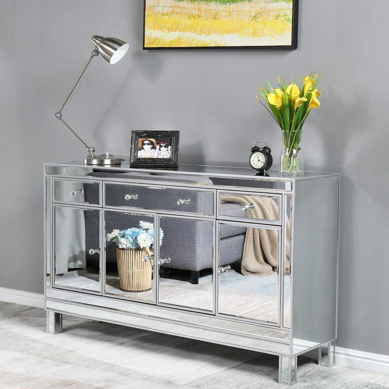 Accent Cabinet Mirrored Finish Multi Door Storage Entryway Solution