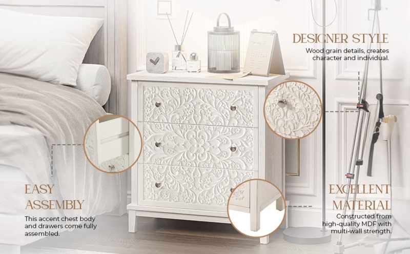 Accent Chest French Country Whitewashed Carved Floral