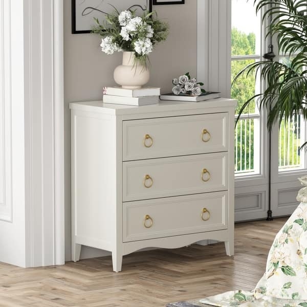 Accent Chest Off White with Scalloped Base and Bronze Ring Pulls