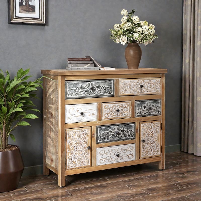 Accent Chest Rustic Bohemian Mismatched Carved Fronts Multitone Finish