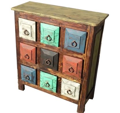 Accent Chest Rustic Farmhouse Distressed Multicolor Apothecary Style