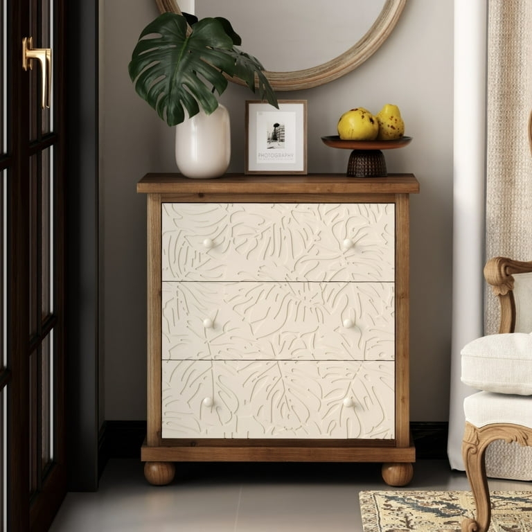 Accent Chest Two Tone with Monstera Leaf Carving and Bun Feet
