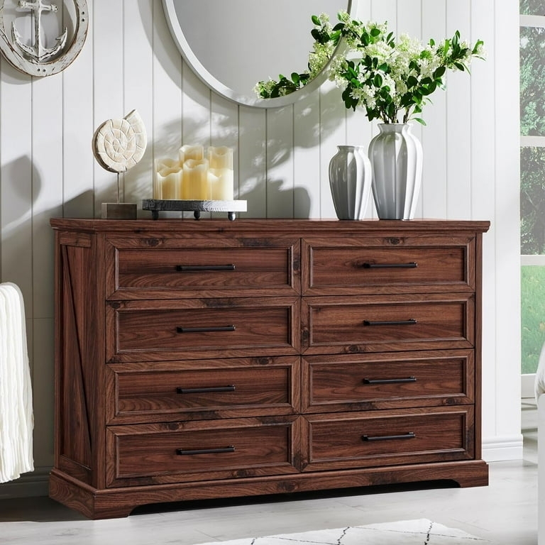 ACCOHOHO 8 Drawer Dressers Chests for Bedroom ,52"Wide Rustic Wood Chestof  Drawers,Brown -