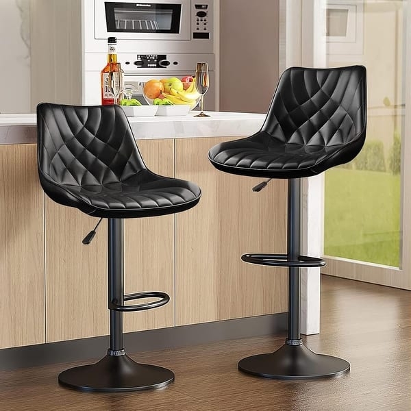 Adjustable Bar Stool Black Diamond Quilted Pedestal Base