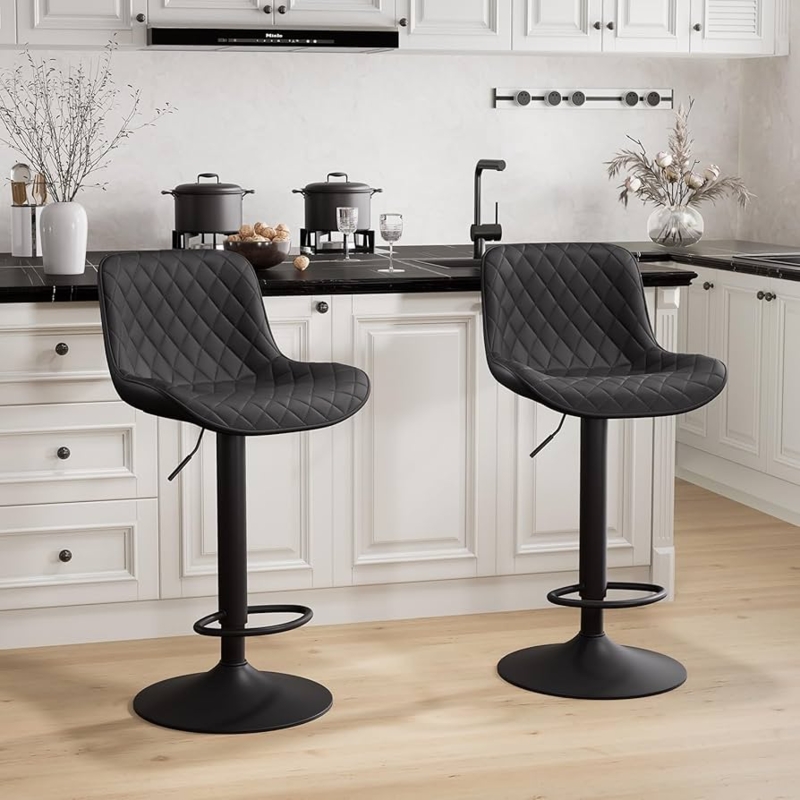 Adjustable Bar Stool Bucket Seat Diamond Quilted Pedestal Base