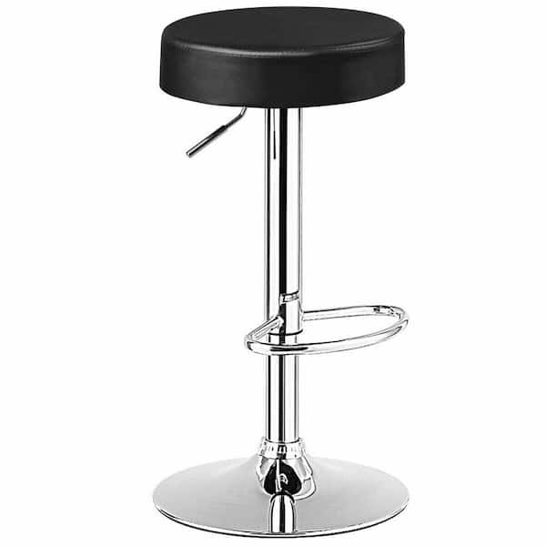 Adjustable Bar Stool Polished Chrome Pedestal Base Round Seat Modern